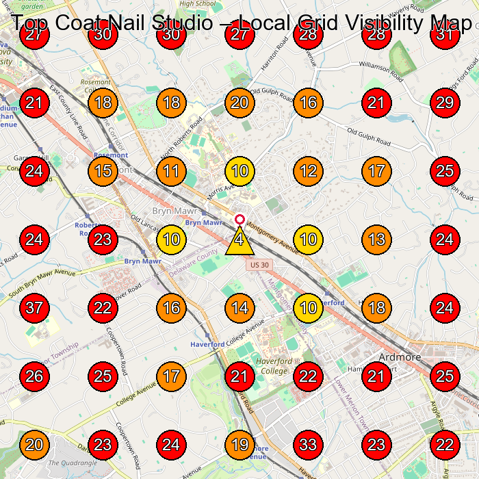 Top Coat Nail Studio GeoGrid visibility map for Work Clothes Store in Conshohocken